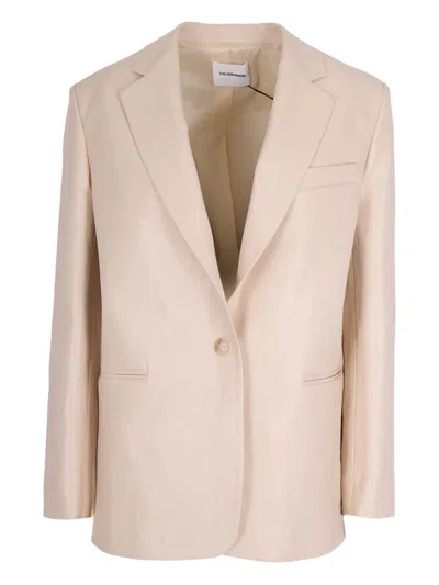 The Andamane Tailored Oatmeal Vegan Leather Blazer In Brown