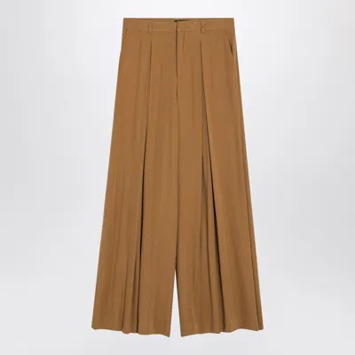 The Andamane Wide-leg Pleated Trouser Skirt With Belt Loops In Yellow