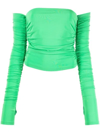 The Andamane Off-shoudler Draped Top In Green