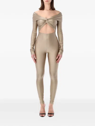 The Andamane Andamane Off-the-shoulder Cut-out Jumpsuit In Brown