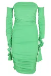 The Andamane Off-shoulder Draped Green Mini Dress By