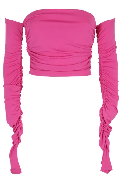 The Andamane Long Sleeve Crop Top In Pink