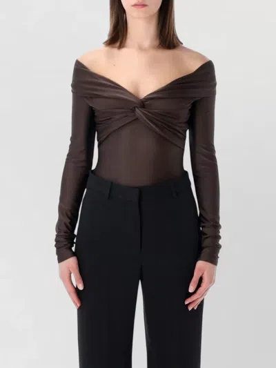The Andamane Off Shoulder Knot Detail Long Sleeve Bodysuit In Black