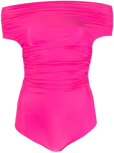 The Andamane Off-shoulder Ruched Body In Pink