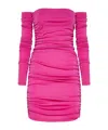 The Andamane Fuchsia Off-shoulder Mini Dress With Draped Sides In Pink