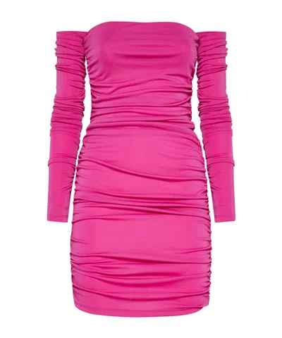 THE ANDAMANE THE ANDAMANE OFF-SHOULDER RUCHED MIDI DRESS