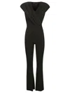 The Andamane Bare Shoulder Ruched V-neck Wide Leg Dress In Black