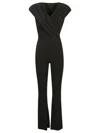 The Andamane Bare Shoulder Ruched V-neck Wide Leg Dress In Black