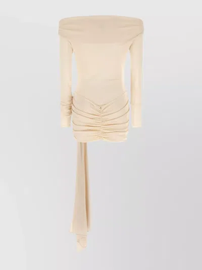 The Andamane Off-the-shoulder Fitted Dress Draped Fabric In Neutral