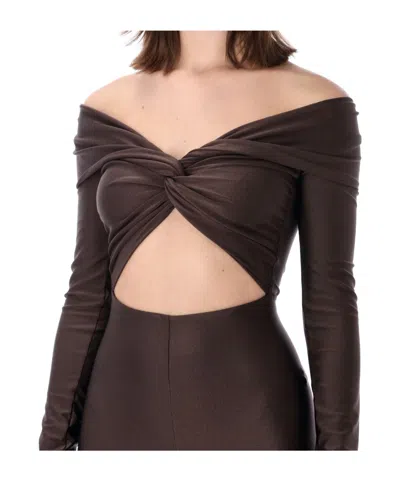 The Andamane Off-the-shoulder Jumpsuit In Brown