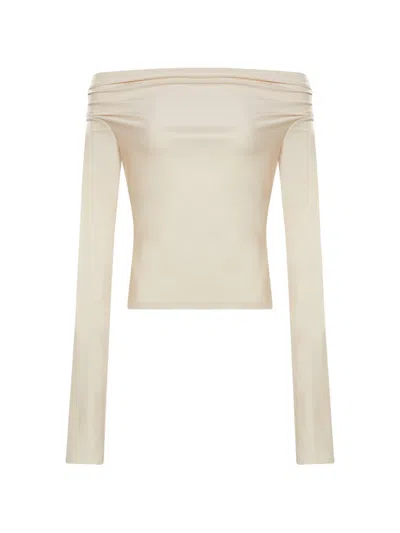 The Andamane Off-shoulder Ruched-detail Top In Neutral