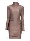 The Andamane Oleandra High-neck Ruched Mini Dress In Brown