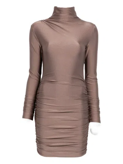 The Andamane Oleandra High-neck Ruched Mini Dress In Brown