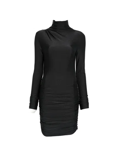 The Andamane Oleandra Ruched High-neck Mini Dress In Black