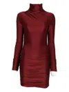 The Andamane Oleandra Turtle-neck Draped Mini Dress In Red