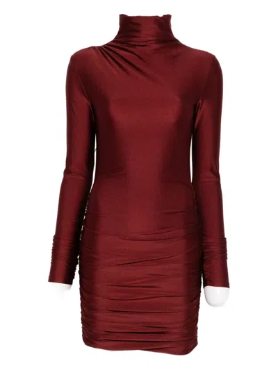 The Andamane Oleandra Turtle-neck Draped Mini Dress In Red