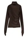 The Andamane Oleandra Turtleneck Gathered-detail Top In Brown