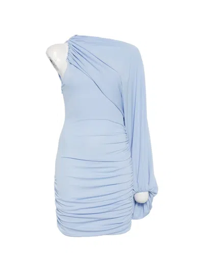 The Andamane One-shoulder Ruched Mini Dress In Blue