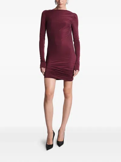 The Andamane Open Back Ruched Dress In Burgundy