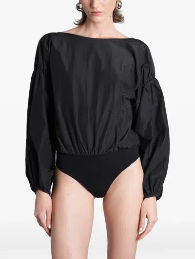 The Andamane Open-back Balloon-sleeve Bodysuit In Black