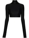 The Andamane High Neck Long Sleeve Open Back Bodysuit In Black