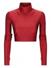 The Andamane Orchid Crystal-embellished Turtleneck Top In Red