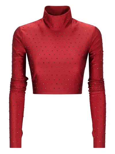 The Andamane Orchid Crystal-embellished Turtleneck Top In Red