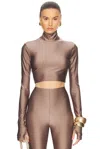 The Andamane Orchid Turtleneck Crop Top In Greige