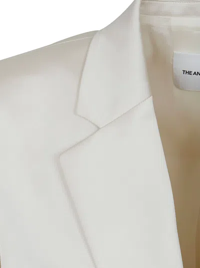The Andamane Oversized Satin Blazer With Peak Lapels And Padded Shoulders In White