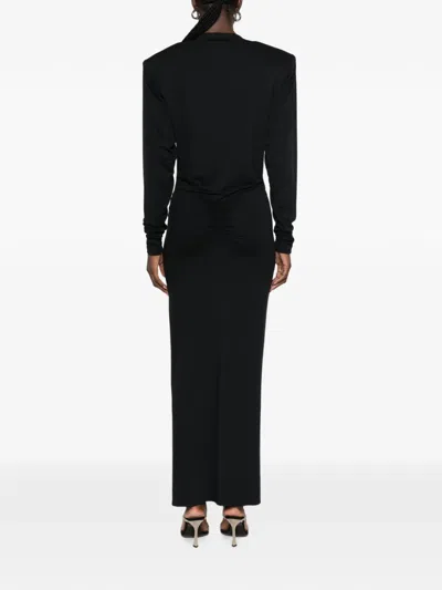 The Andamane Padded-shoulder Ruched Dress In Black