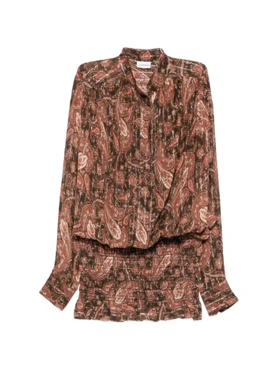 The Andamane Paisley-print Ruffled Dress In Brown