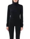The Andamane High Neck Long Sleeve Open Back Bodysuit In Black