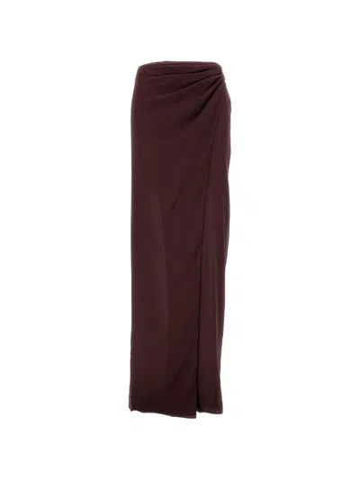 The Andamane Draped Midi Skirt With Concealed Zip And Side Split In Brown