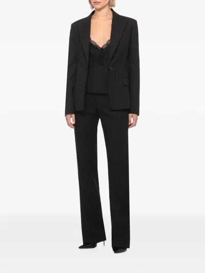 The Andamane Pinstriped Lace Trim V-neck Sleeveless Top In Black
