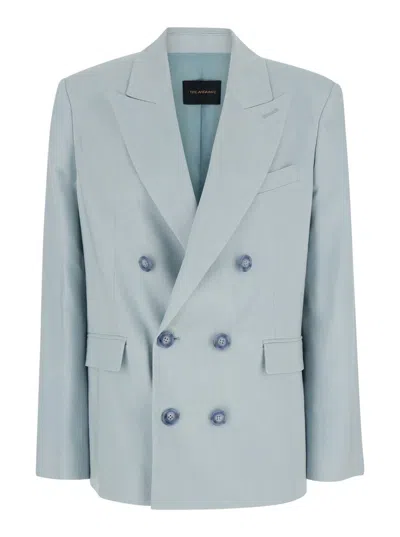 THE ANDAMANE LIGHT BLUE SINGLE-BREASTED BLAZER IN LINEN STRETCH WOMAN
