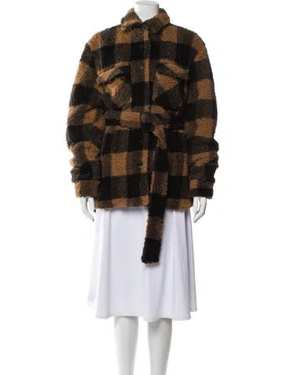 Pre-owned The Andamane Plaid Print Faux Fur Jacket In Brown