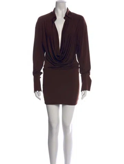 Pre-owned The Andamane Plunge Neckline Mini Dress In Brown