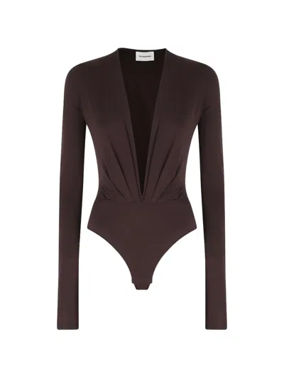 The Andamane Plunging Pleated Bodysuit In Black