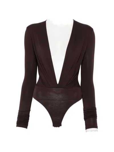 The Andamane Plunging V-neck Long-sleeve Bodysuit In Black