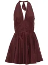 The Andamane Halter Neck Flared Skirt Pleated Mini Dress In Brown