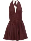 The Andamane Halter Neck Flared Skirt Pleated Mini Dress In Brown