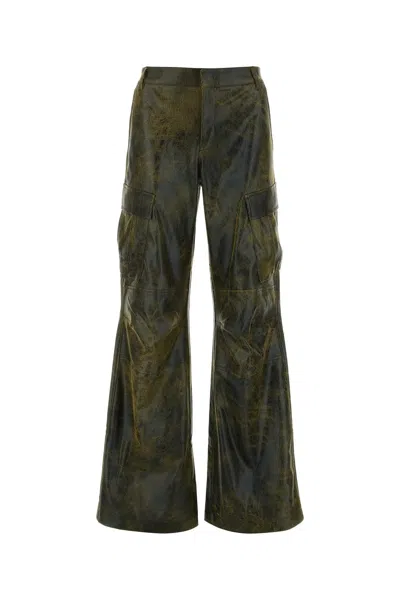 The Andamane Printed Synthetic Leather Cargo Pant In Green