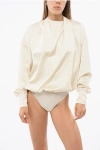 The Andamane Sylvia Satin Finish Bodysuit With Long Sleeves In Pink