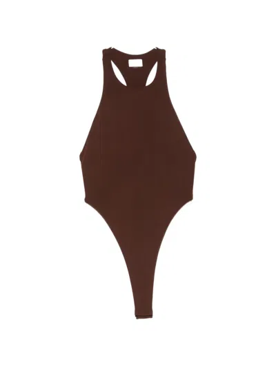 The Andamane Racerback High-leg Bodysuit In Brown