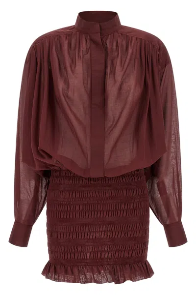 The Andamane Rania Dress Shirred Skirt Stand Collar In Animal Print