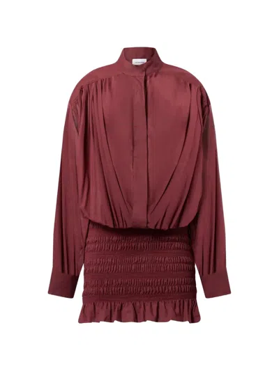 The Andamane Rania Smocked Shirt Mini Dress In Brown