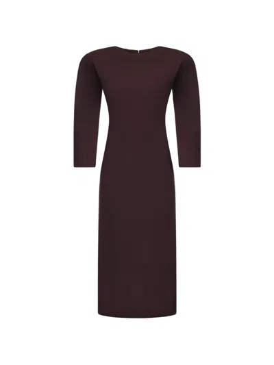 The Andamane Rear-slit Long-sleeve Dress In Brown