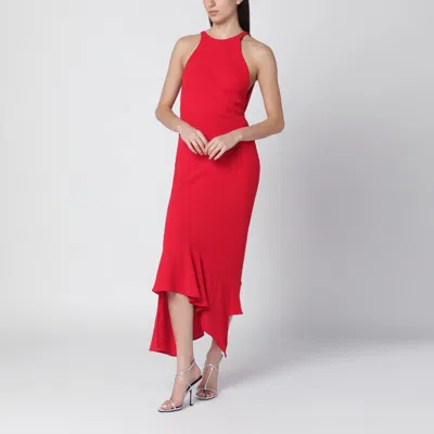 The Andamane Carmen Dress Asymmetric Hem Open Back In Red