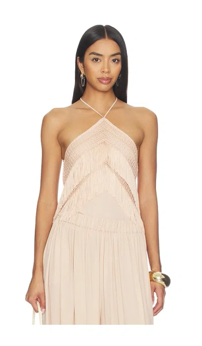 The Andamane Reina Halterneck Fringed Top In Neutral
