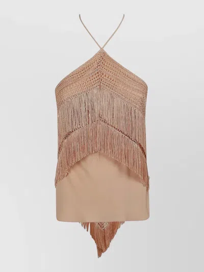 The Andamane Reina Halterneck Top Crochet Fringe Design In Multi